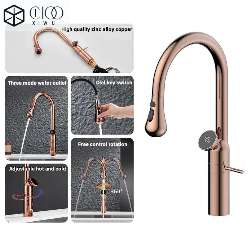 Copper washbasin faucet, gun gray faucet, kitchen antique rotating faucet