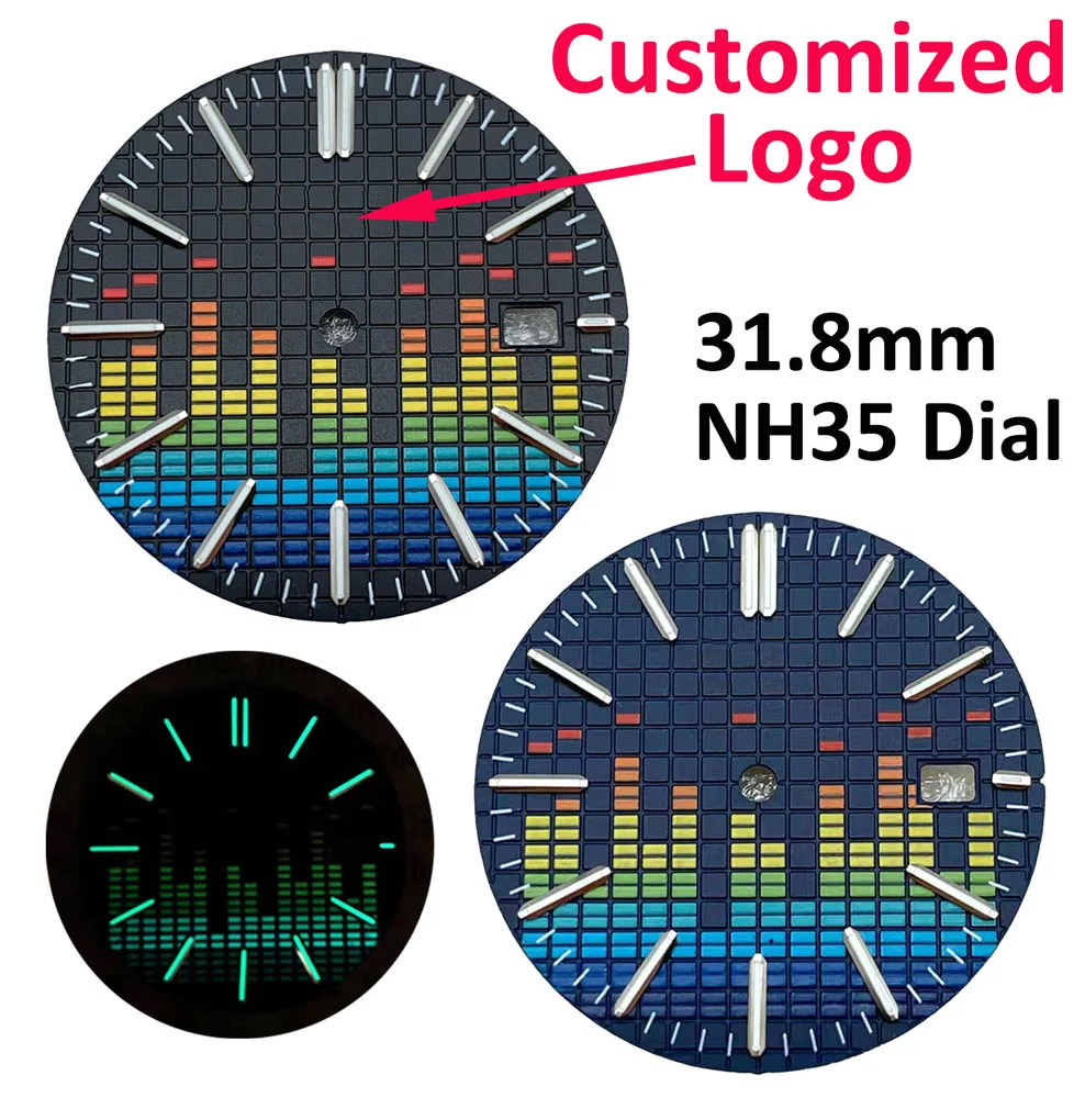 31.8mm Watch Dial NH35 Dial Music Dial Colorful Dial Full Luminous Dial DIY Custom LOGO  Suitable For NH35/36 Movement