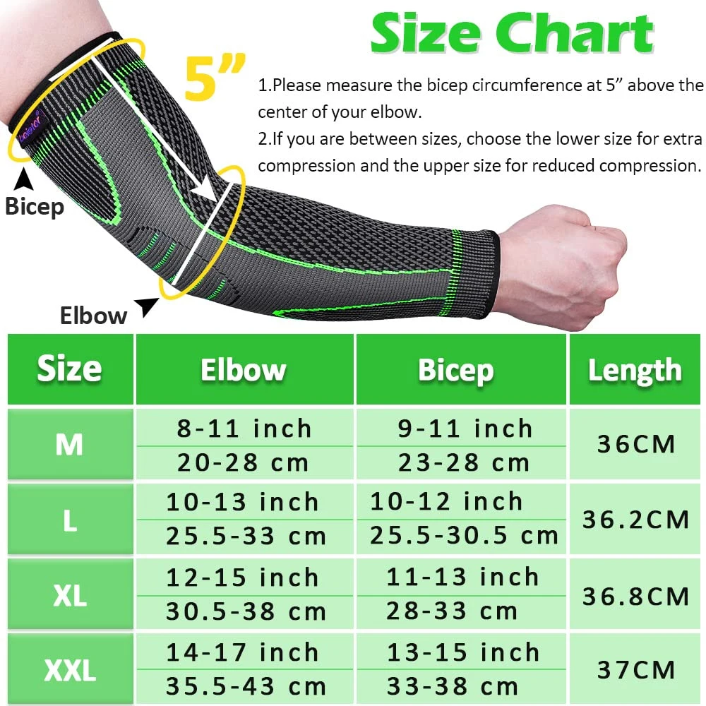 Tcare 1PC Elbow Pads Compression Arm Sleeves for Men Women, Non-Slip Breathable Arm Support for Tendonitis,Golf Elbow, Arthritis