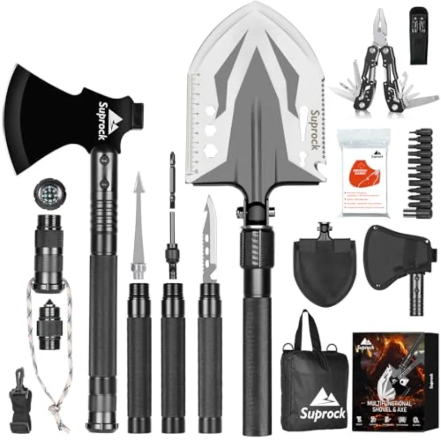 

Survival Shovel High Carbon Steel Tactical Folding Entrenching Tool for Camping Hiking Black Emergency Gear with Carrying Pouch