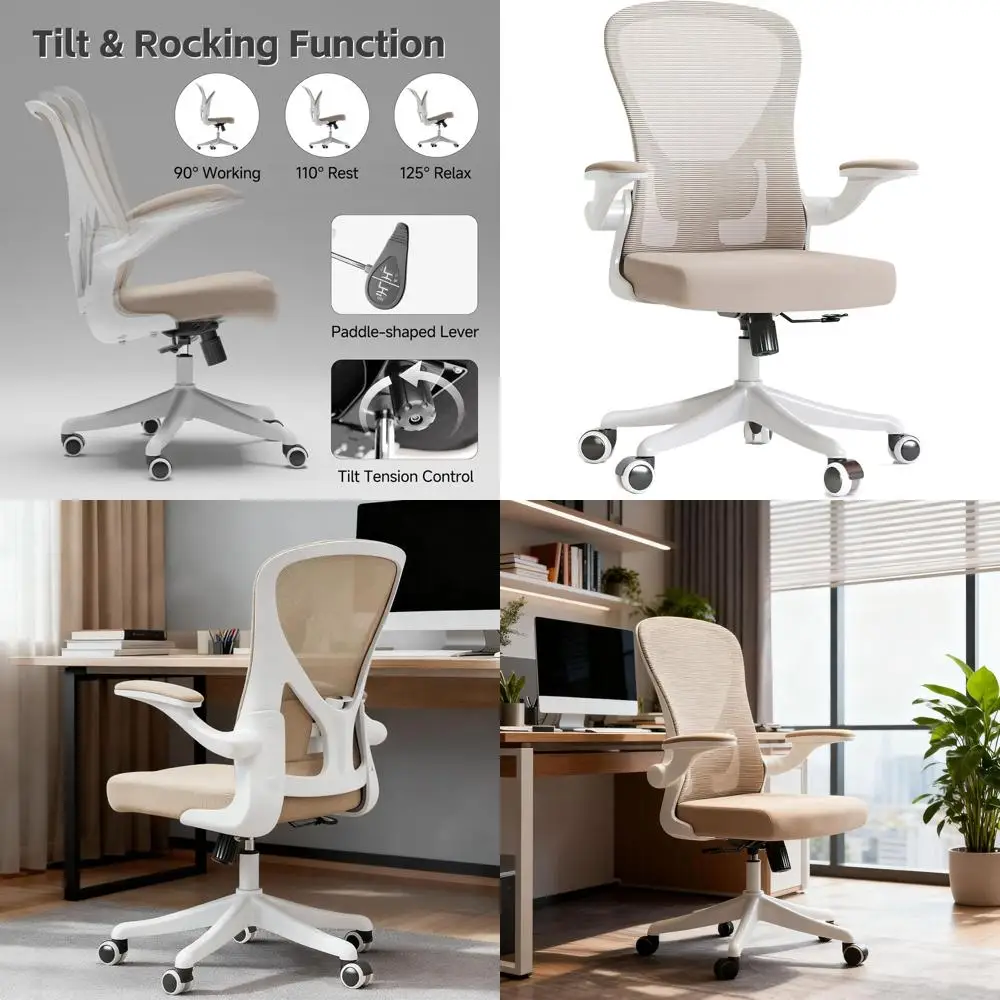Adjustable Lumbar Support Ergonomic Office Chair with Flip-Up Armrests and Padded Seat for Comfortable Home/Office Use