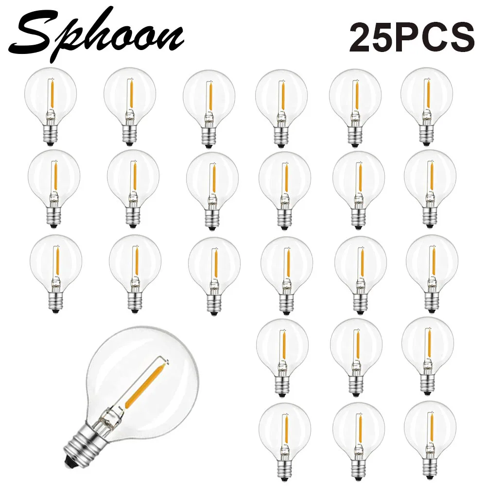 

25PCS G40 1W LED String Light Replacement Bulb E12 220V 110V Warm White 2700K LED Lamp Replace For Home Garden Incandescent Bulb