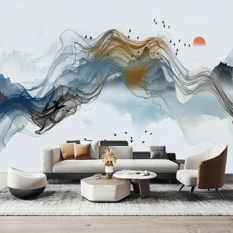 New Chinese-Style Beautiful Abstract Hand-Drawn Landscape Silhouettes Of Natural Scenery For The Living Room TV Background Wall