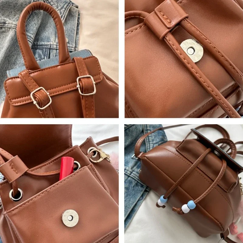 Women's Commuting Leather Handbag, Korean Version New Versatile Retro Backpack, Fashionable Casual Bags Trend