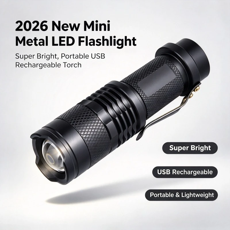 2026 New Mini Metal LED Flashlight Super Bright Strobe Mode Portable USB Rechargeable Outdoor Camping Hiking Gear