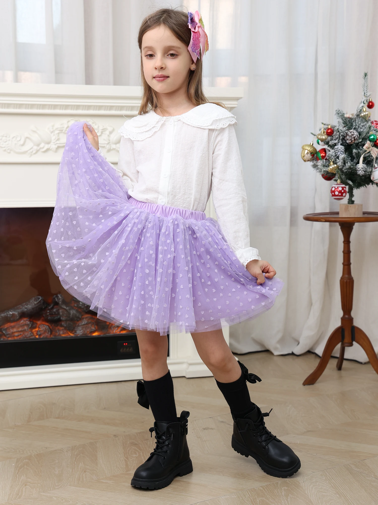 Baby Girls Summer 2024 New Kids Sparkle Heart Print Tulle Tutu Skirt Party Princess Girls Clothes