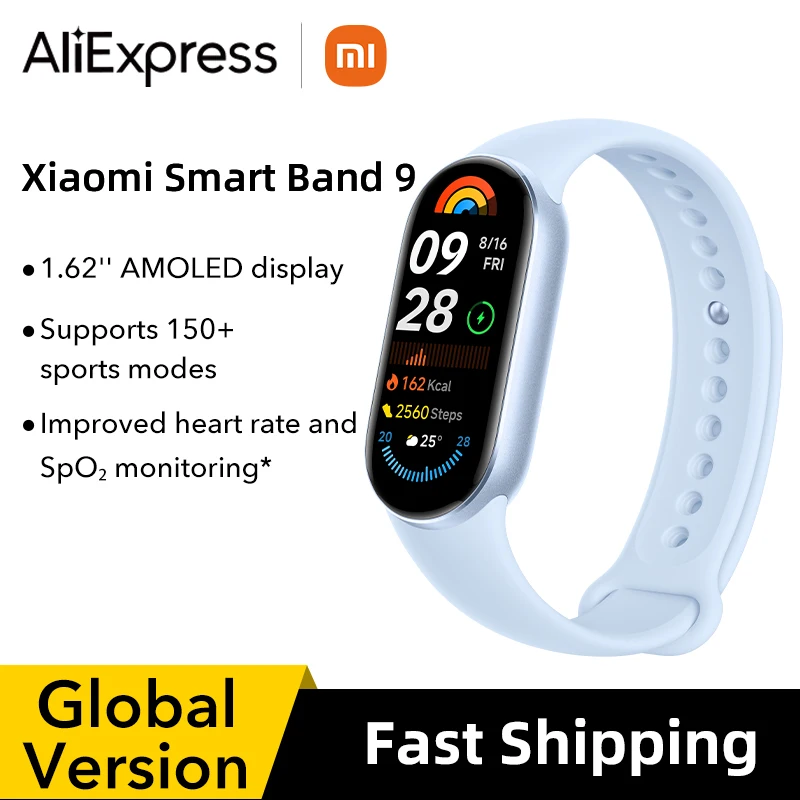 Смартфон Xiaomi SmartBand 9, дисплей 1,62 дюйма AMOLED, мониторинг сна, spogps, ресурс батареи 21 день, 150 + спортивные режимы