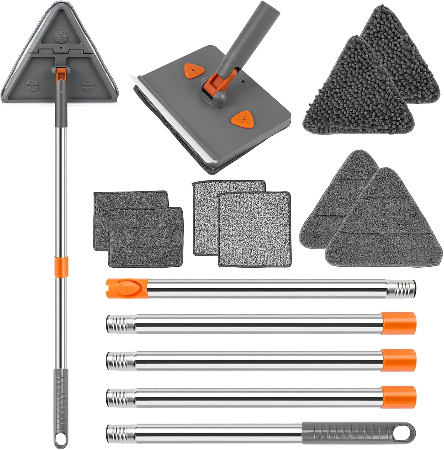 

Baseboard Cleaner Tool with Handle, Folding Wall Mop with 86" Extension Pole, Swivel Wall Cleaner Mop with Squeegee, 8 Reusab