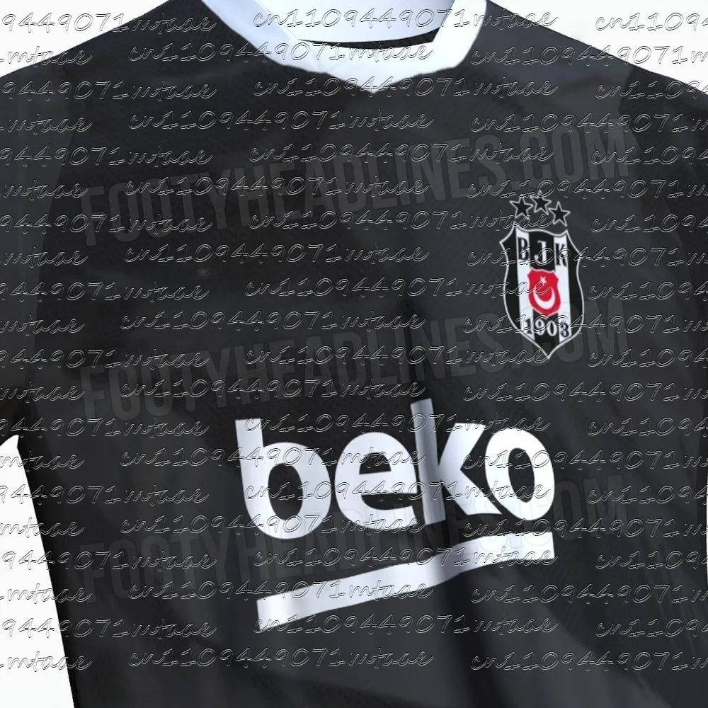 Camiseta de Fútbol del Besiktas JK 2025/26, Versión para Fanáticos, Superliga Turca, Cuello en V, Transpirable, Negra y Blanca