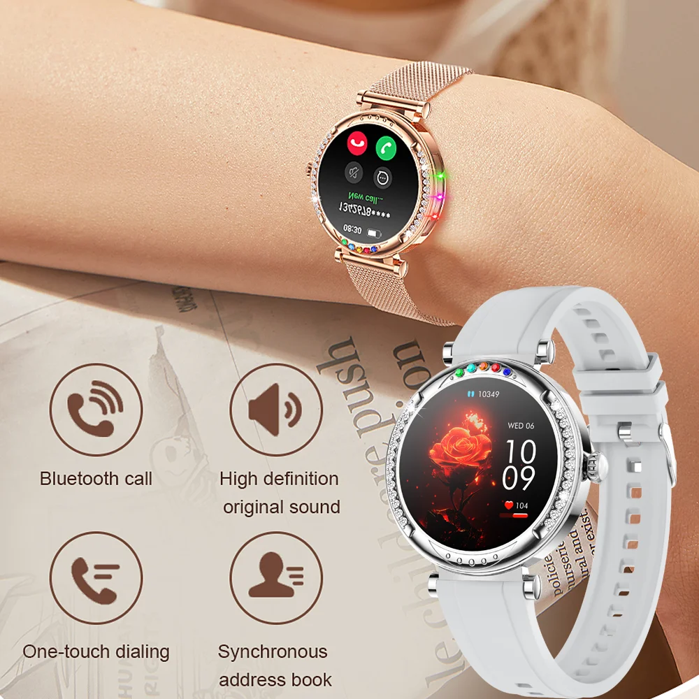 2024New Fashion Women Smart Watch 1.27 inch Incoming Call LED Light Alert Heart Rate Bluetooth Call SmartWatch For Huawei Xiaomi