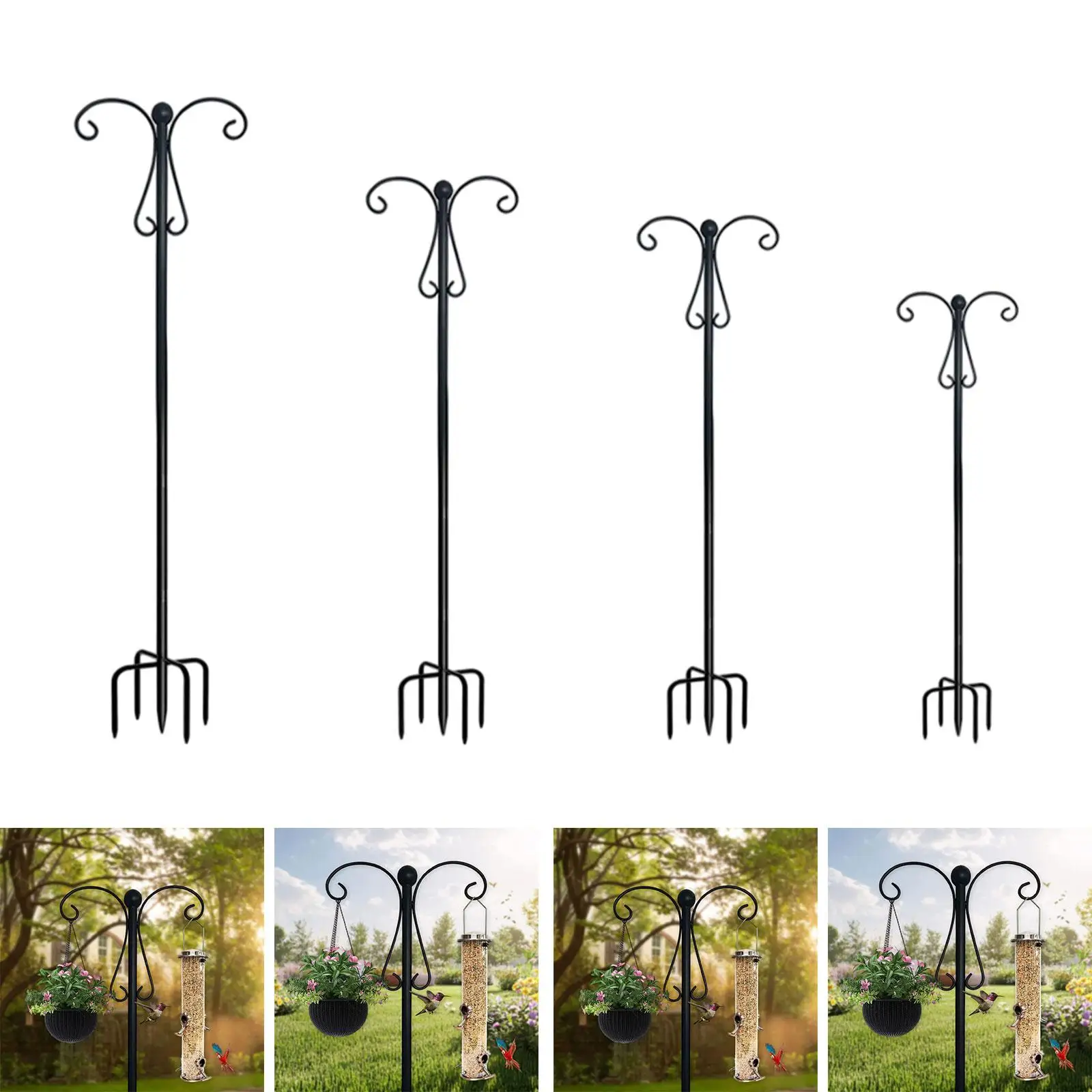 

Double Shepherds Hook Bird Feeder Pole Multipurpose Weather Resistant Garden Hanging Holder for Yard Patio