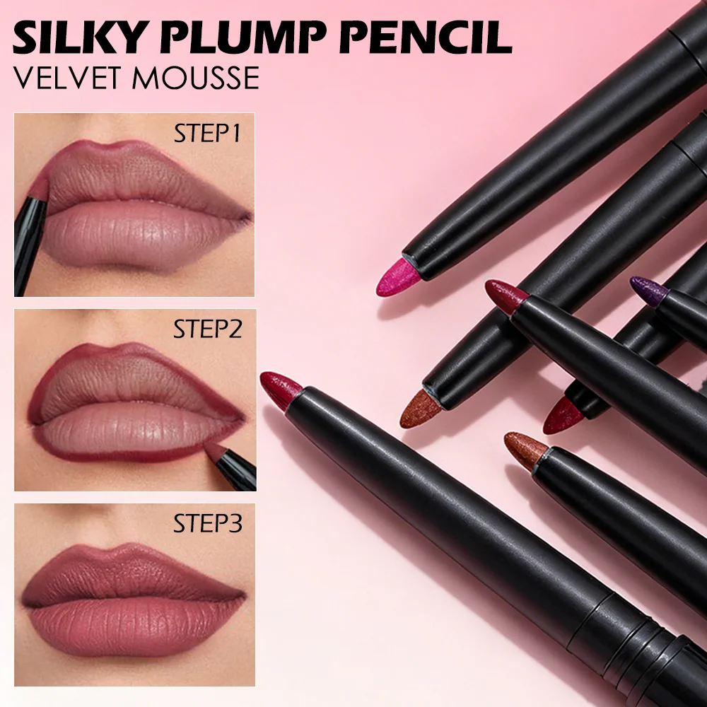 Waterproof Matte Lipliner Pencil Red Contour Tint Lipstick Long Lasting Non-stick Cup Moisturising Lips Makeup 5 Colors