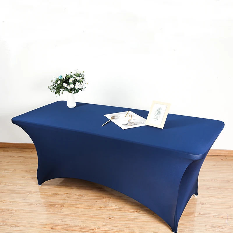 Elastic rectangular table cover, full wrap tablecloth for outdoor weddings, banquet events, cocktail, and fan-shaped table drape