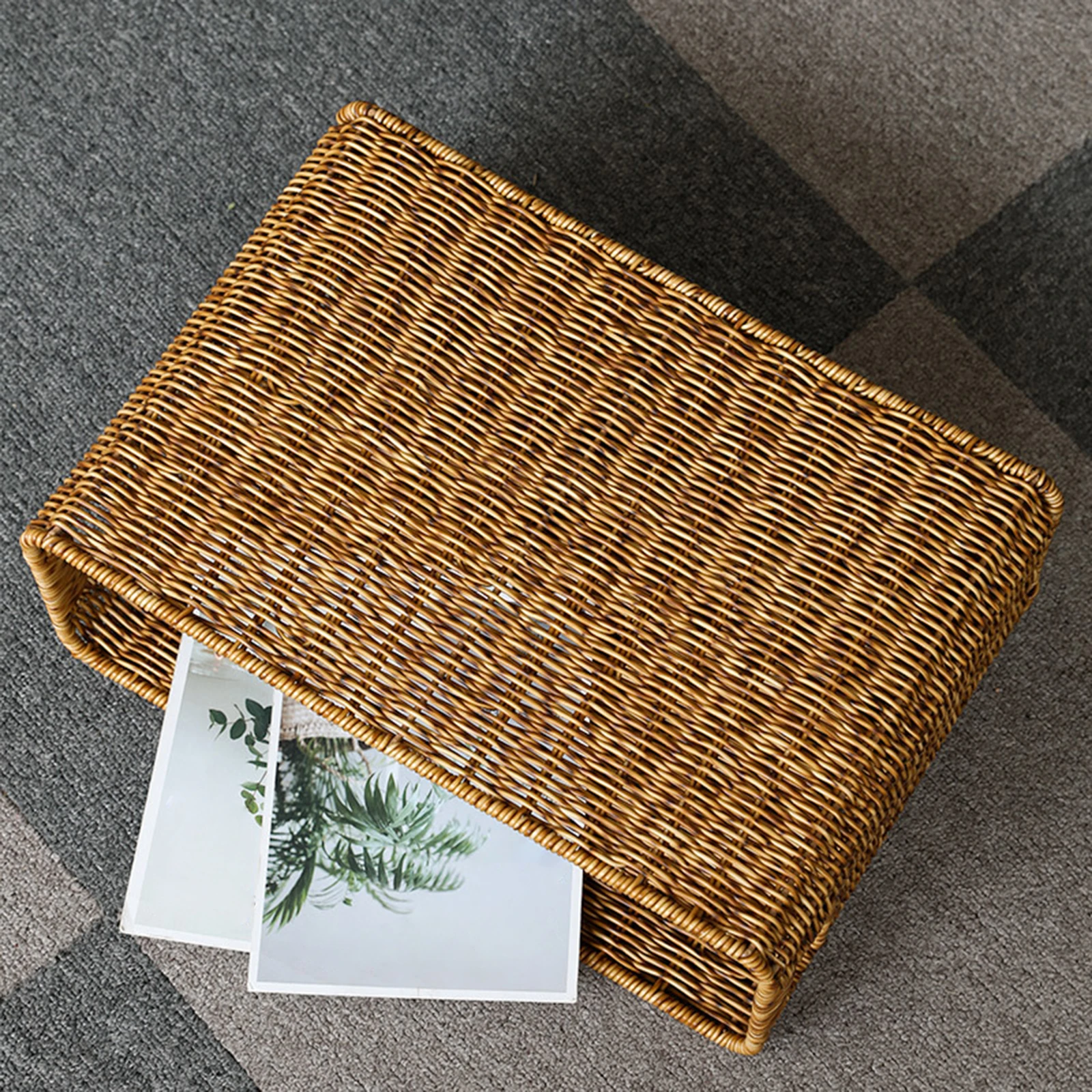 Rattan-Like Magazine Basket Containers Multifunctional Rectangle with Handles Basket Storage for Magazine Newspaper Cabinets