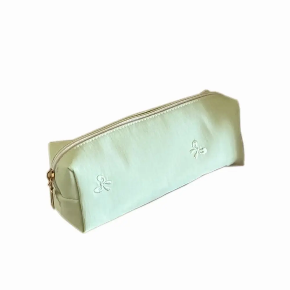 

High Quality Bowknot Embroidery Pen Bag Large Capacity Portbale Stationery Bag Pencil Case Students