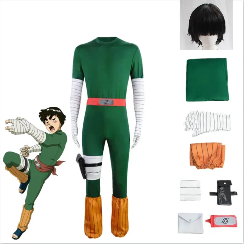 

Japanese Anime Rock Lee Cosplay Costume Wig Jumpsuit Outfits Carnival Suit Halloween Party Unifom