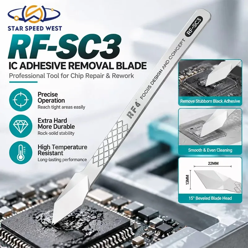 RF4 RF-SC3 Non-Magnetic Soldering Tool Dual-Sided Spreading Leveling 15 Degree Beveled Blade For Mobile Phone Chips Repair Tools