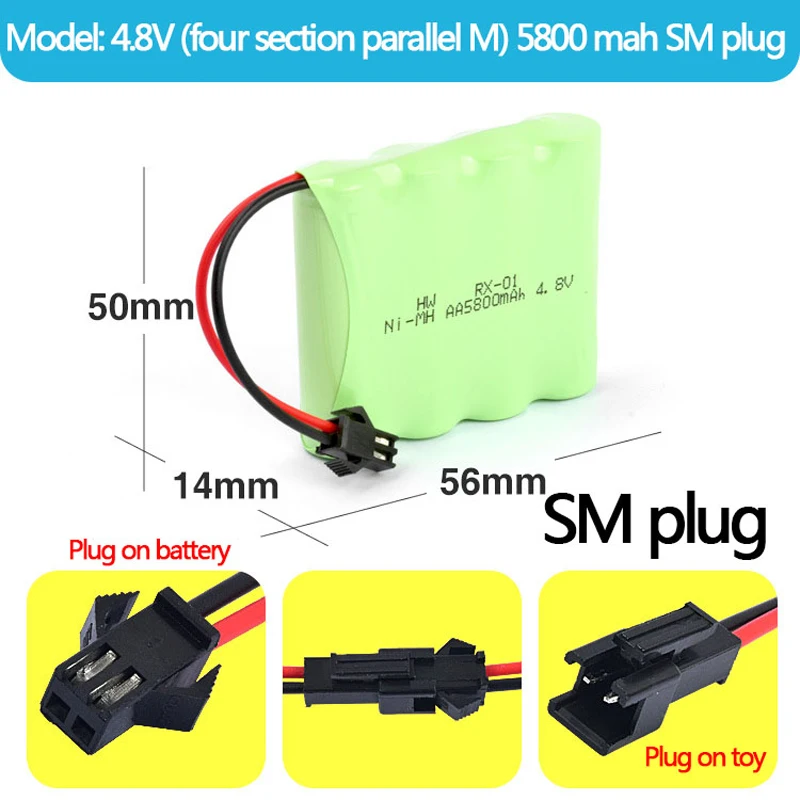 4.8v 5800mah AA Battery For Rc toys Cars Tanks Robots Boats Guns Ni-MH AA 4.8v Rechargeable Battery Pack With SM Plug