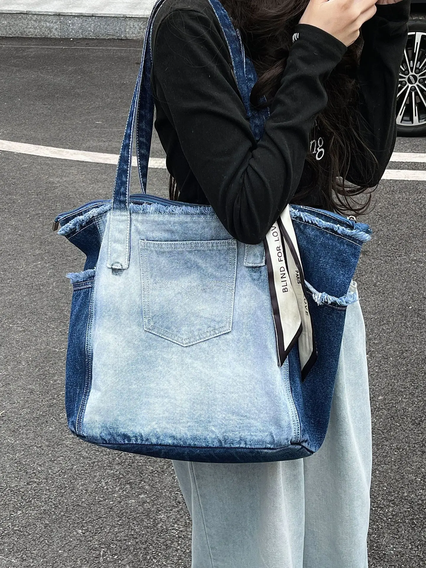 

Fashion commuting Women big totes Washed denim female Handbag Large capacity Shoulder Bags Jeans Female Travel Shopping bags