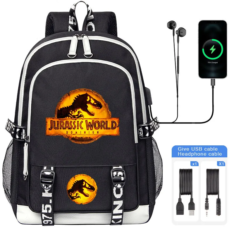 Jurassic World Dominion LOGO print Backpack USB Large capacity Boy Girl School bag Bookbag Teenage Children Laptop Shoulder Bag