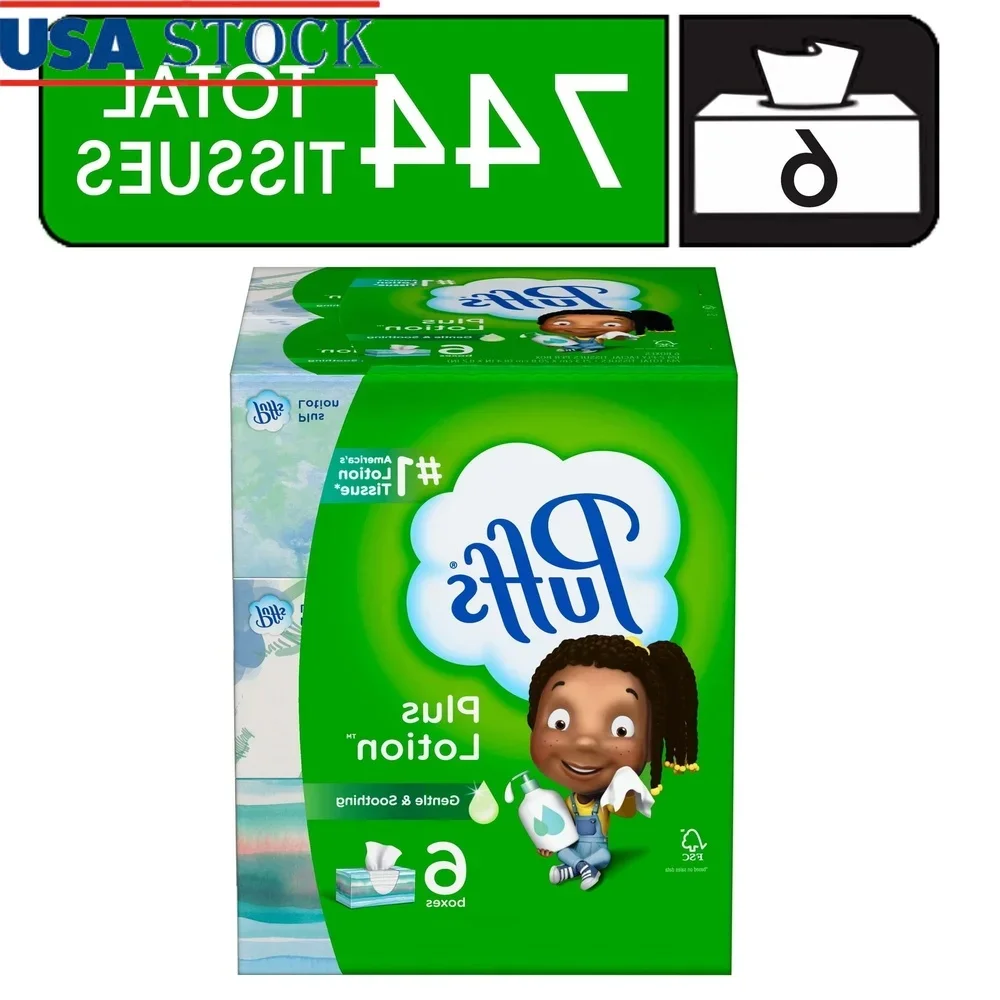 

Plus Lotion Facial Tissues 6 Family Boxes 124 Sheets Soothe Sensitive Skin Moisture Locking Dermatologist Tested Unscented 2-Ply