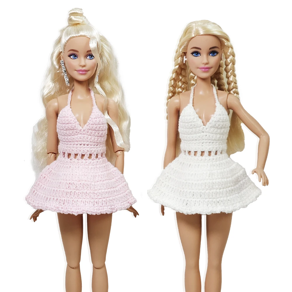 Abbigliamento per bambole 30 cm 1/6 Abito con collo appeso lavorato a maglia fatto a mano e gonna a sbuffo Accessori per l'uso quotidiano Vestiti per bambola Barbie