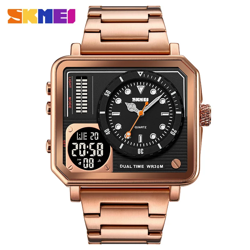 

SKMEI Full Steel Back Light Analog Digital Sport Watches Men Casual 2 Time Chrono Wristwatch Waterproof Clock relogio masculino