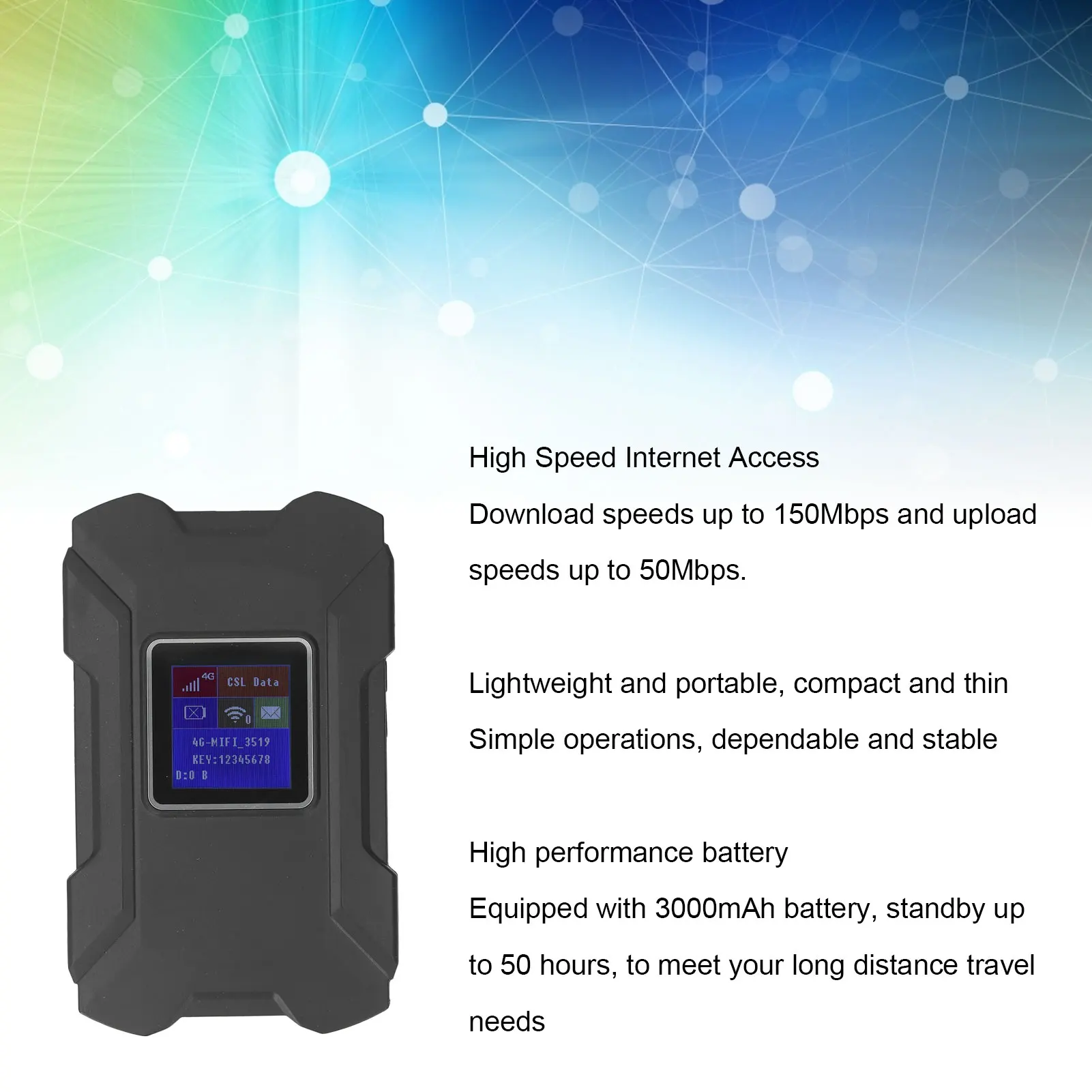 Travel Router 150Mbps Download 4G Mobile WiFi Hotspot Compact 50H Standby Time Highly Compatible for Americas Europe Australia