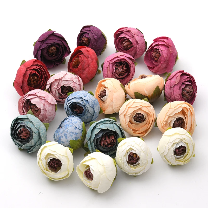 10pcs 3-4cm Mini Rose Bud Artificial Scrapbooking Silk Flower Heads For Wedding Decoration DIY Wreath Gift Craft Fake Flower