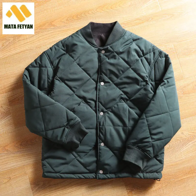 Mens Double-sided Cotton Jacket Lightweight Winter Baseball Collar Parkas Japanese Retro Quilted Casual Loose Warm Coat