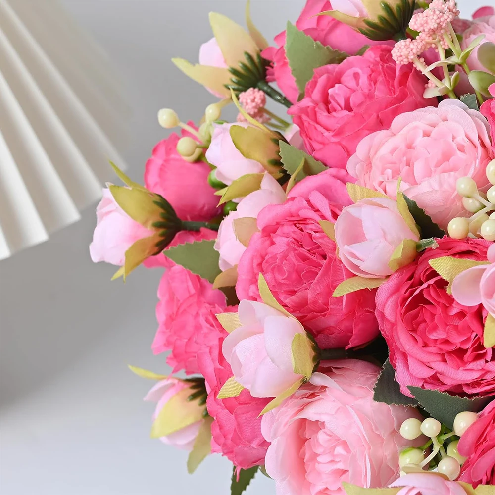2er-Pack Seiden-Pfingstrosen Künstliche Rosa Hybrid-Pfingstrosen Tischdekoration Hochzeit Party Heim-Deko Künstliche Pfingstrosen-Sträuße zur Dekoration – Detail 4