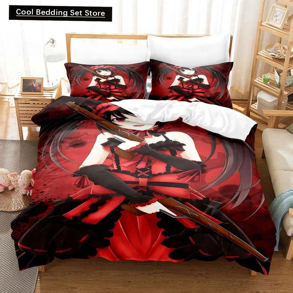 3D Anime Kawaii Girls Date A Live IV Bedding Set Single Twin Full Queen King Size Bed Set Adult Kid Bedroom Duvetcover Sets