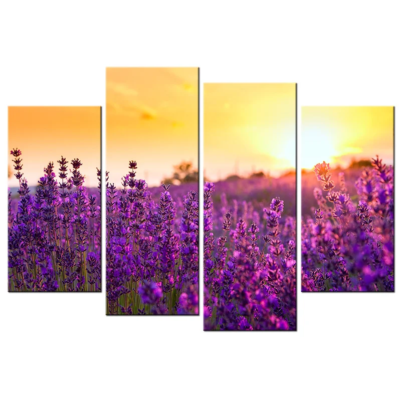 

4 Pieces Provence Lavender Home Decor Poster Flowers Field Print Canvas Painting Modern Style Pictures Living Room Wall Art