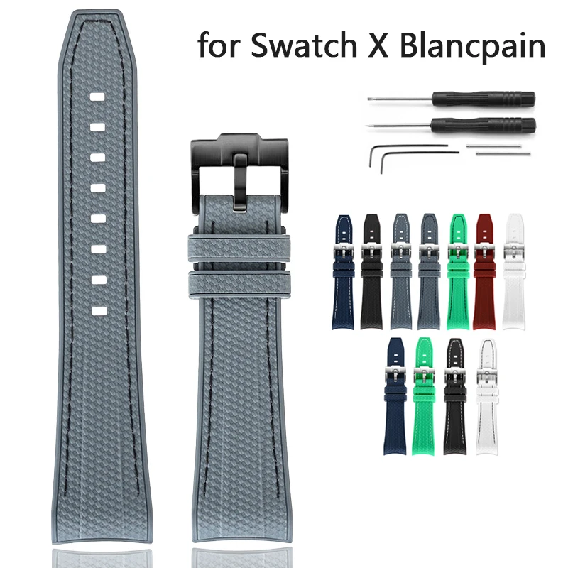 Liquid Silicone Strap Watch Band for Swatch X Blancpain Fifty Fathoms 22mm Curved End Waterproof Replace Bracelet for Men Women