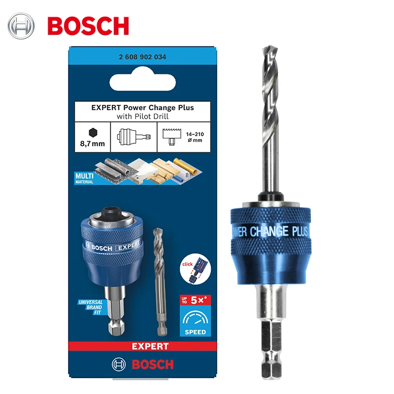 Bosch EXPERT Power Change Plus Mandrel, HSS Pilot Drill, Hex 8.7mm Shank, One-Click Quick Change for Hole Saws