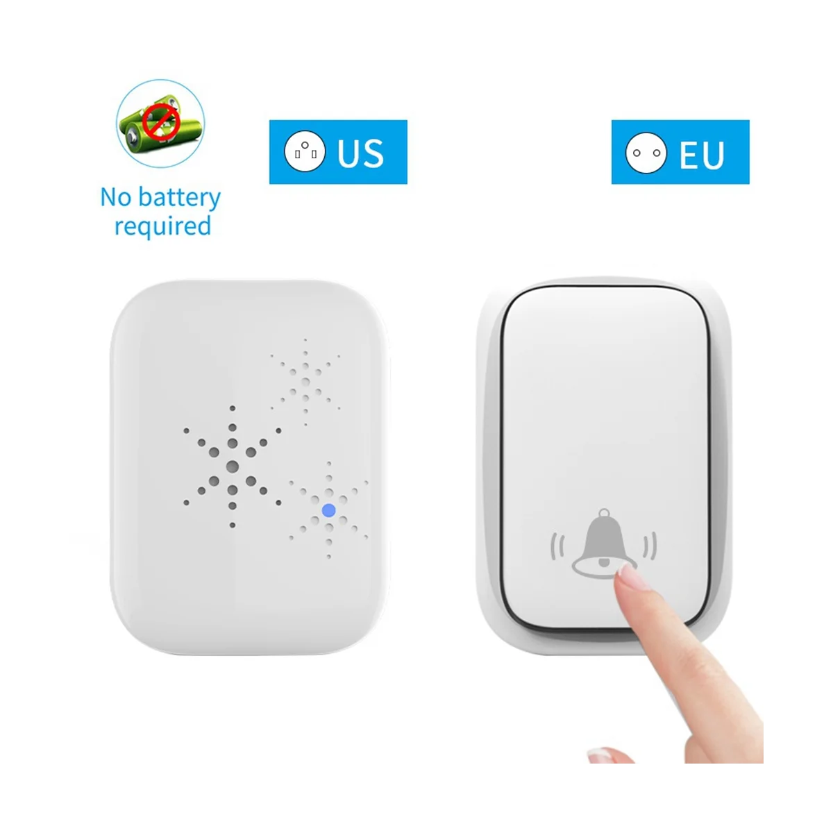 Wireless Doorbell for Home Battery Free Waterproof Doorbell 3 Volume Levels 38 Song for Home/Office/Classroom-EU Plug