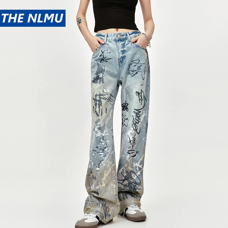 

Men Baggy Jeans Graffiti Printed Loose Straight Denim Pants Luxury Designer Jeans Male Streetwear Hip Hop Jeans Trousers Y2K