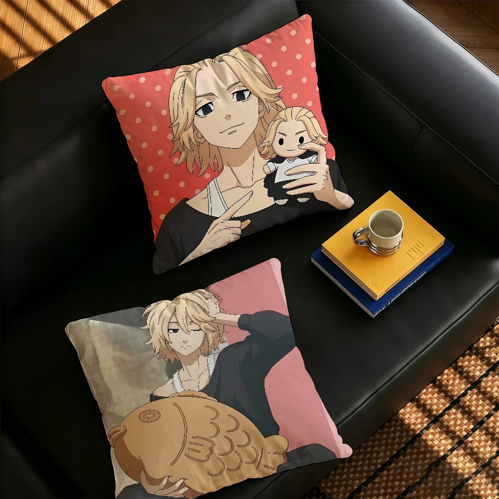 Anime T-tokyo R-revengers Mikey Pillow Case Square Bedroom Headboard Sofa Living Room Backrest Cushion Nap Pillow