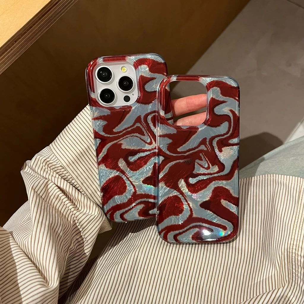 Illusory Color Blue Brown Red Color Collision Water Ripple Phone Cover Case for iPhone 16 15 14 13 12 Pro Max