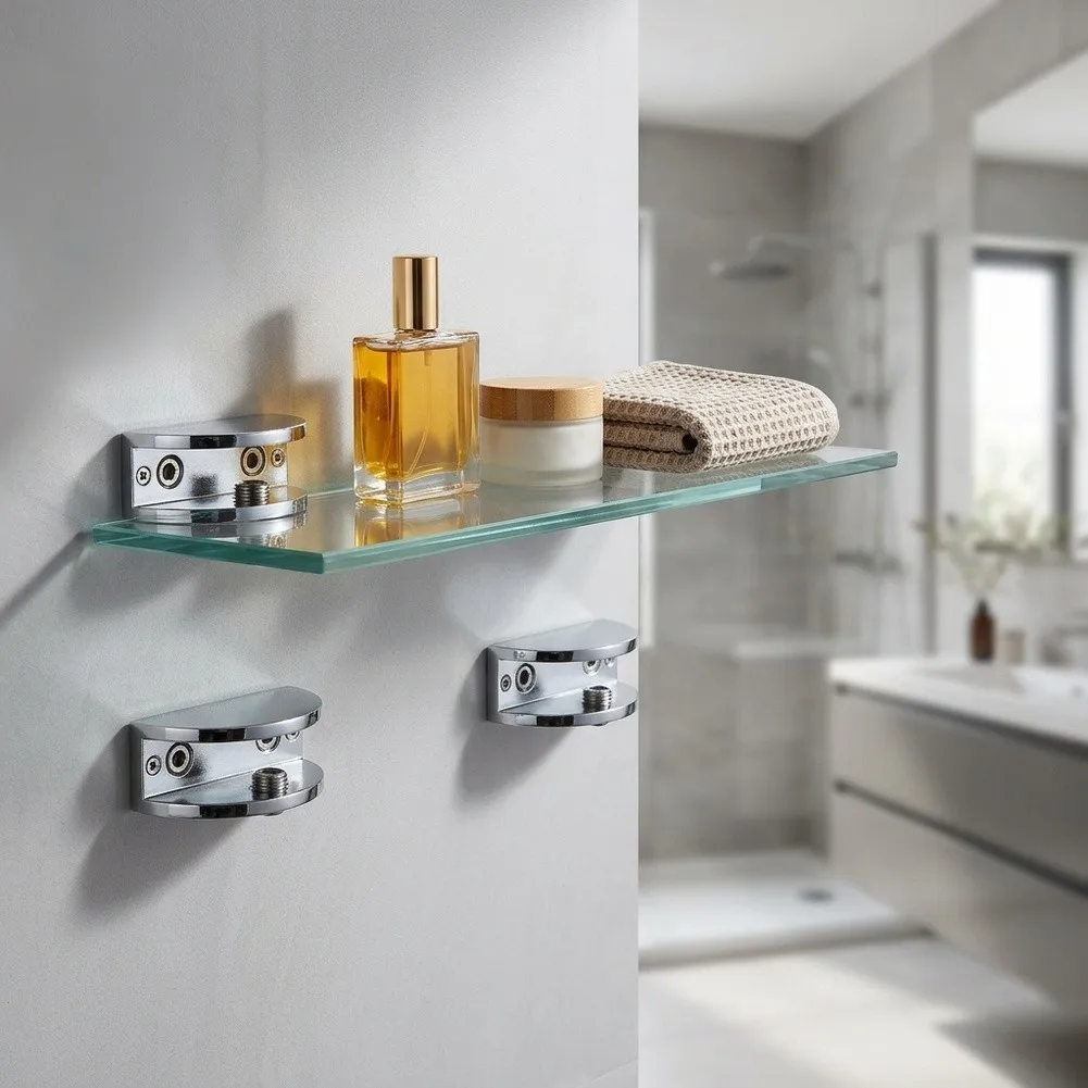 Zinc Alloy Glass Retainer Clamp Designed for Direct Wall Attachment Prior to Glass Shelf Insertion in Standard Installations