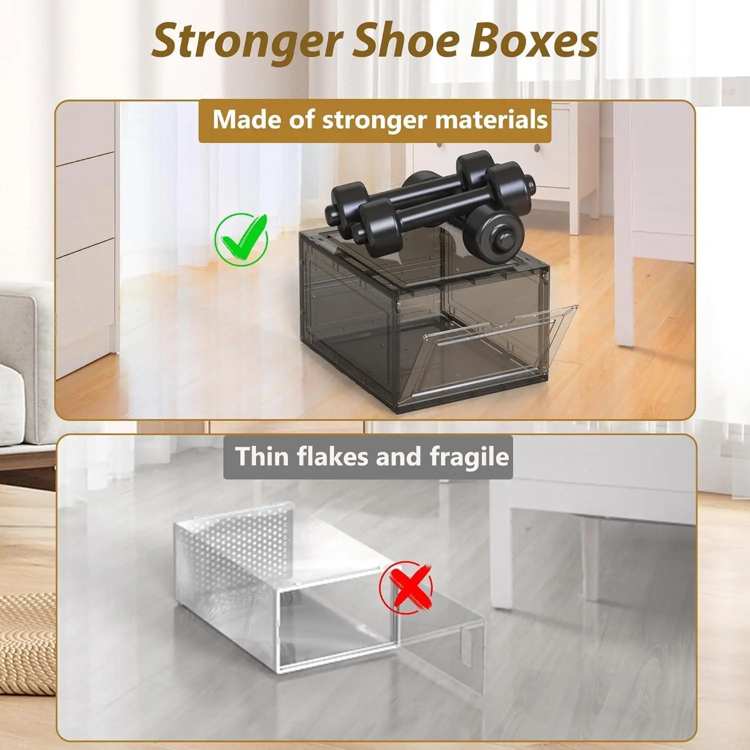 

6 Pack XX Large Thick Sturdy Hard Plastic Clear Stackable Shoe Storage Boxes for Size 12 Sneakers Shoe Rack Container