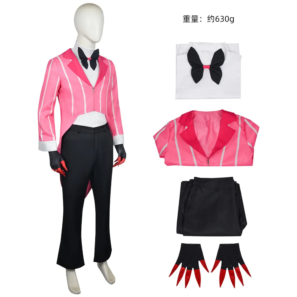 시즌 2 알라스토르 하즈빈 코스프레 의상 호텔 라디오 데몬 코스프레 핑크 재킷 셔츠 바지 장갑 넥타이 유니폼 할로윈 풀세트