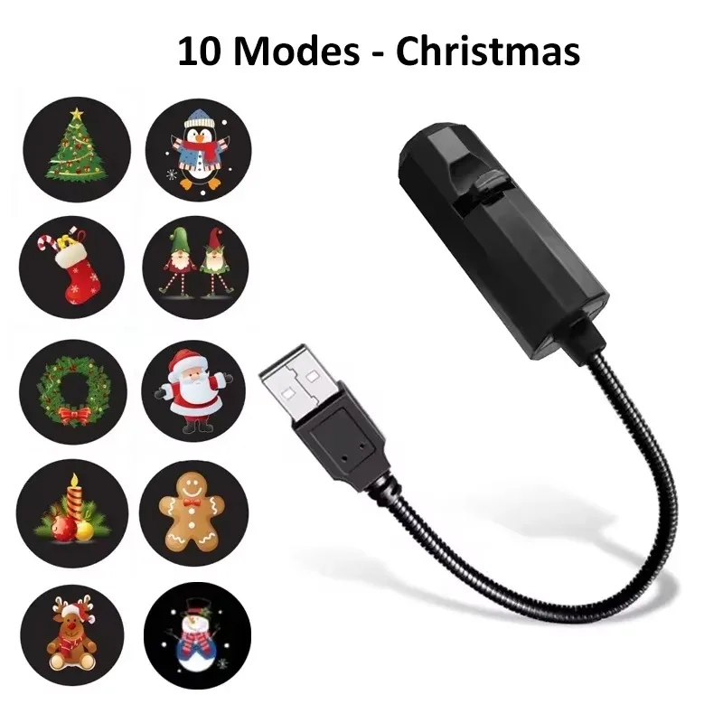 USB 5V Christmas LED Projector Lamp Holiday Pattern Night Light for Living Dining Room Wall for Home Party Winter Decoration