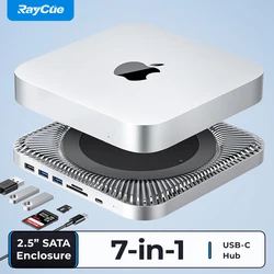 RayCue-Station d'accueil 7 en 1 pour Mac Mini, HUB USB C, disque dur, boîtier HDD SATA, lecteur de carte SD TF, USB 3.0, Mac Studio S6