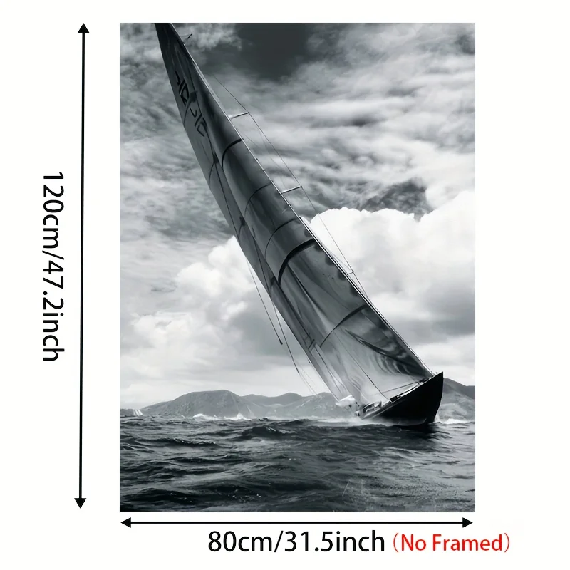 2D/FLAT، واحد غير مؤطر، لوحة فنية قماشية للإبحار على البحر باللون الرمادي الحديث، لوحة زخرفية كبيرة الحجم، جدار غرفة المعيشة #3
