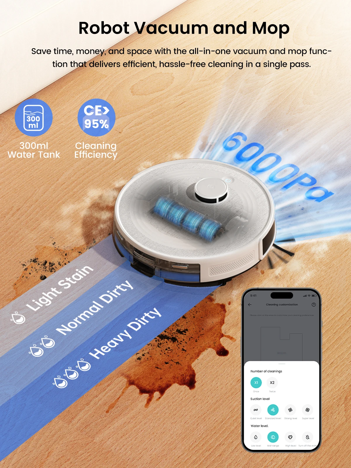 Lefant Robot Vacuum with Mop,Self-Emptying, 6000Pa , DTOF Laser Navigation, PSD Obstacle Avoidance, Wi-fi/Alexa Control