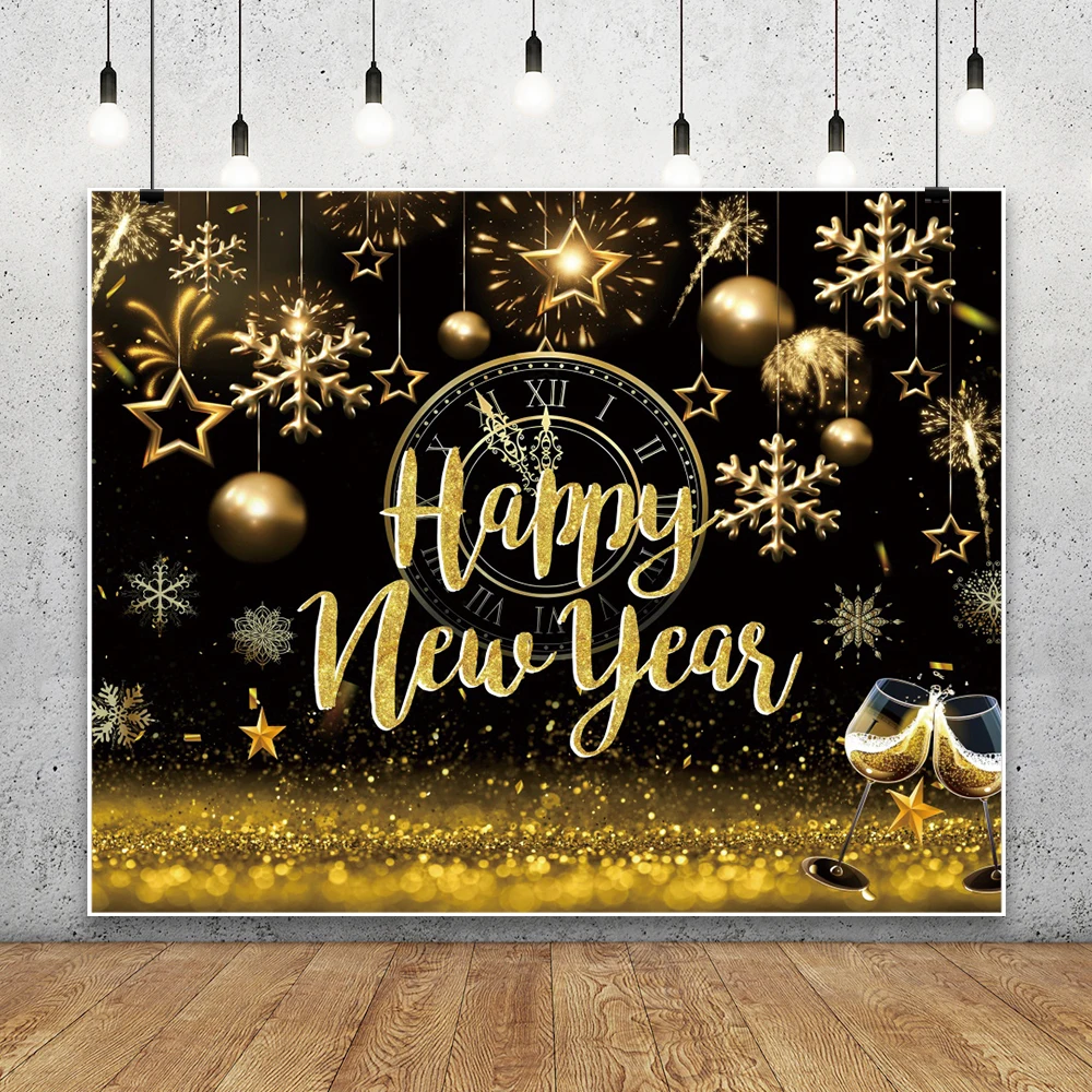 التألق 2026 السنة الجديدة التصوير خلفية الشمبانيا حفلة الذهبي الألعاب النارية ساعة كبيرة العد التنازلي التجمعات العائلية الخلفيات
