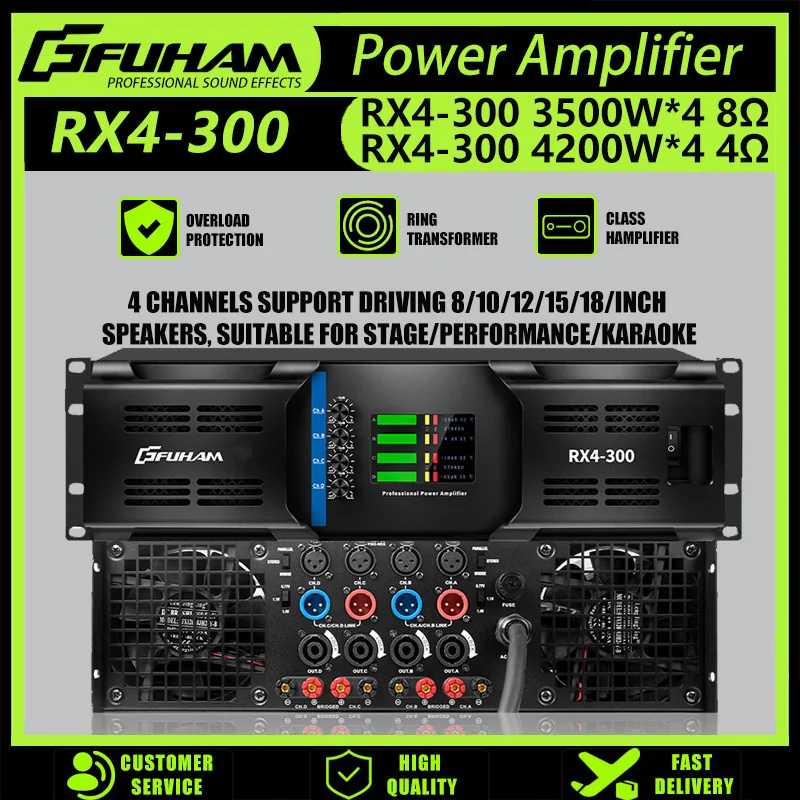 

Усилитель мощности FUHAM RX4-300, 3500 Вт, 8 Ом, 4-канальный, подходит для сценических выступлений, усилитель для линейных массивов акустических систем