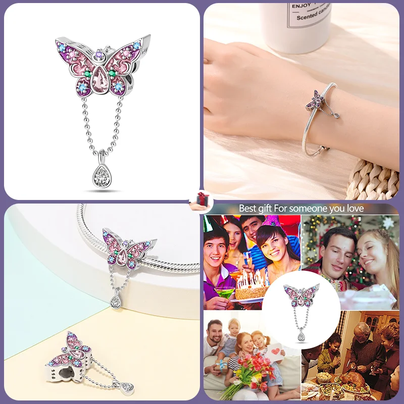 2024 New Fashion Colorful Flower Butterfly Charm Beads Suitable for Pandora Original Bracelet DIY Exquisite Jewelry Gift Making