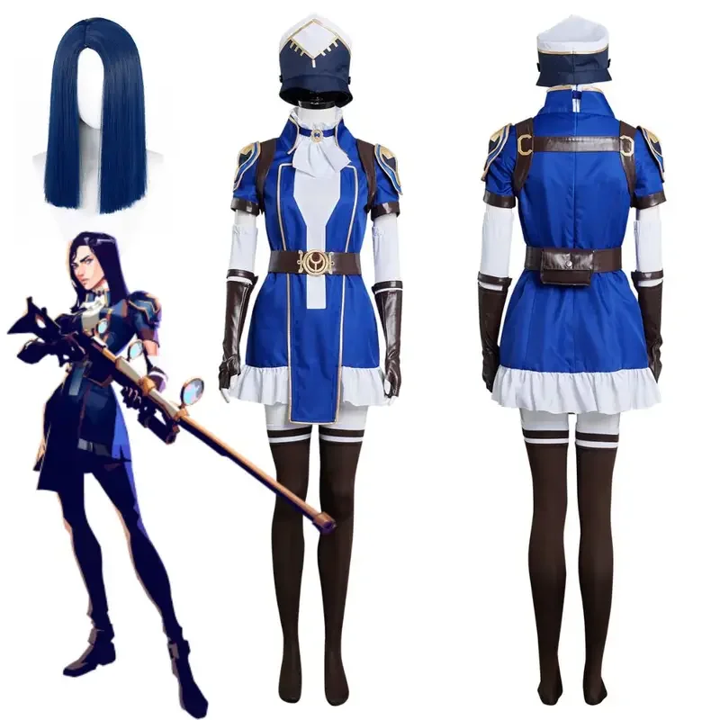 EE01 ゲーム LOL アーケイン ケイトリン コスプレ ファンタジア コスチューム 変装 女性 ガールズ ドレス 帽子 かつら 衣装 ハロウィン カーニバル パート&0Ww